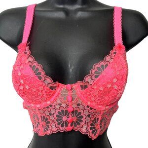For Love & Lemons Daisy Lace Longline Bra Size XXS Hot Pink Bustier Corset Top